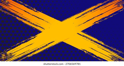 Anuncio Horizontal ancho abstracto de gradiente azul oscuro y naranja con rejilla de fibra de carbono hexagonal y líneas luminosas naranjas. Fondo de Vector de Tecnología con líneas de neón naranja, Vector. EPS 10