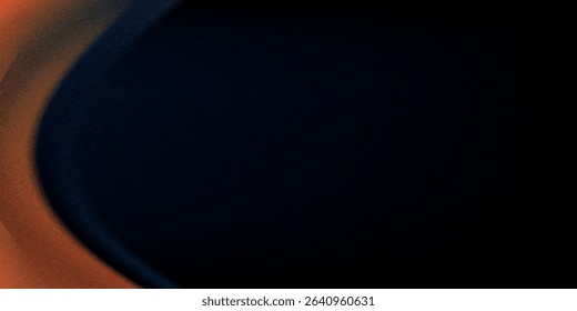 Dark blue orange red grainy texture background abstract vibrant color wave shape black backdrop noisy wide banne