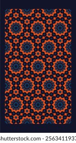 Dark blue and orange seamless flat arabic pattern background