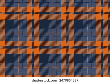 Dark blue orange tone plaid seamless pattern vector. Background graphic tartan fashion design use for print, texture, cloth, fabric, flannel.