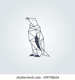 Dark blue origami penguin vector design with grey background