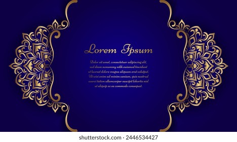 Dark blue ornamental background, with gold mandala decoration
