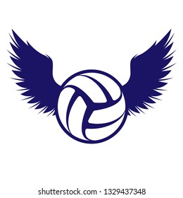 Dark blue outline volleyball symbol with wings silhouettes