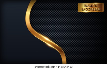 Dark blue overlap background. Texture with golden line, metal pattern and golden light.