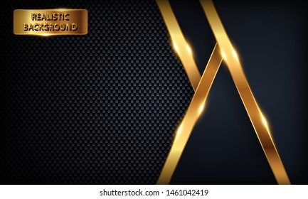 Dark blue overlap background. Texture with golden line, metal pattern and golden light.