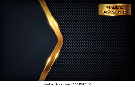Dark blue overlap background. Texture with golden line, metal pattern and golden light.