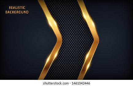 Dark blue overlap background. Texture with golden line, metal pattern and golden light.