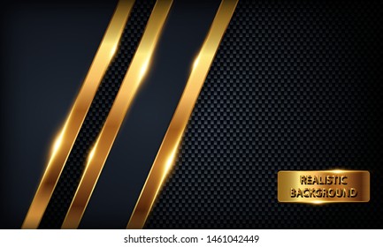 Dark blue overlap background. Texture with golden line, metal pattern and golden light.