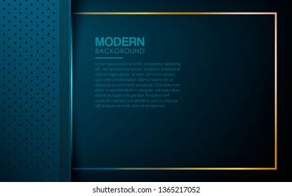 Dark blue overlap layers abstract background. Modern shape with golden line and textured layer decoration. Realistic dimension design vector illustration.