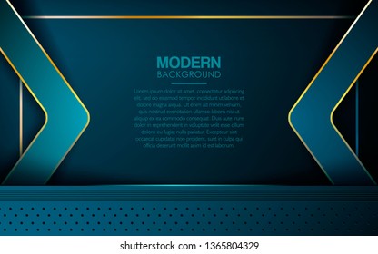 Dark blue overlap layers abstract background. Modern shape with light golden line element and textured layer decoration. Realistic dimension design vector illustration.