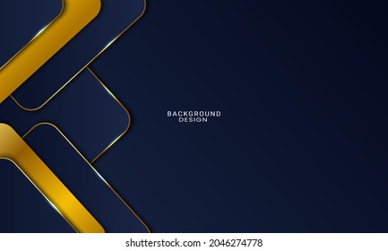 Fondo abstracto de capas de solapamiento azul oscuro. Forma moderna con decoración de líneas doradas claras