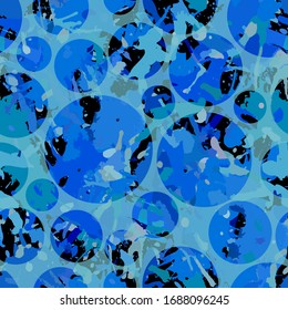 Dark blue paint splatter seamless pattern, abstract multicolor vector background. Colorful design wallpaper for textile, fabric, wrapping paper.