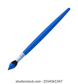 Dark blue paintbrush with paint on bristles. Art supply, painting, and creativity concept. Flat vector illustration isolated on a white background