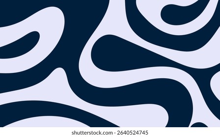 Dark Blue and Pale Lilac Fluid Swirls, Seamless Wavy Lines, Abstract Modern Art Texture, Retro Design for Backdrop and Creative Projects, Minimalist Graphic