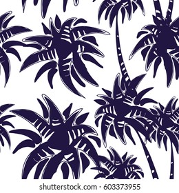 Dark blue palm tree seamless pattern on white background. Vector illustration. Element for wallpaper, textile print, background, wrapping paper, telephone cover.