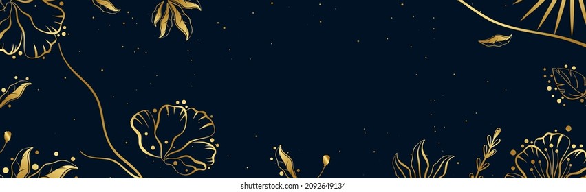 Antecedentes de la web artística panorámica azul oscuro con oro para publicidad, postales y diseño - Ilustración vectorial