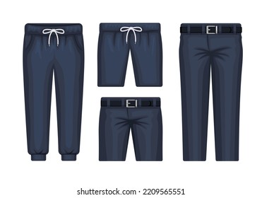 Vector de conjunto de colecciones de conjuntos de formas Dark Blue Pant Long y Short