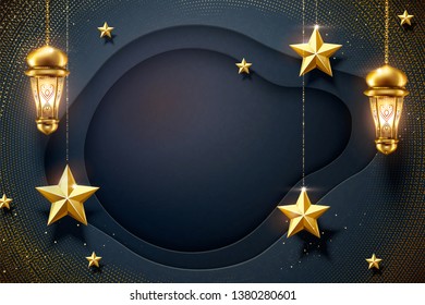 Dark blue paper background with hanging golden star and fanoos