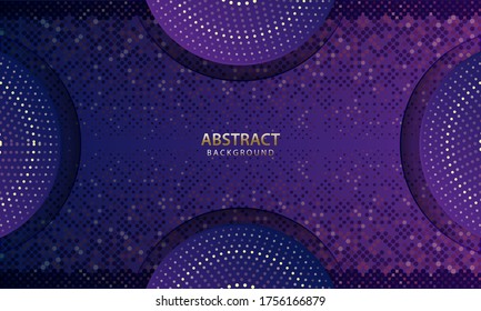 Dark blue paper cut background. Abstract realistic layered papercut decoration textured with golden halftone pattern. Vector illustration.