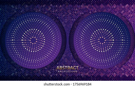 Dark blue paper cut background. Abstract realistic layered papercut decoration textured with golden halftone pattern. Vector illustration.