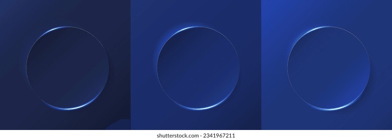 Dark blue paper cut background. Abstract realistic layered circle papercut decoration illustration for presentation, banner, cover, web, flyer, card, poster, wallpaper, texture, slide, social media