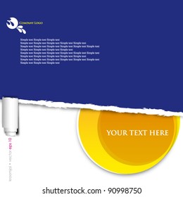 Dark blue paper torn with yellow banner, vector format background for your background