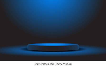 Dark Blue Pedestal Podium Product Platform Presentation Empty Blank Interior Studio Background Mockup Template Vector Illustration