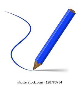 Dark blue  pencil with line that it draw isolated on white background