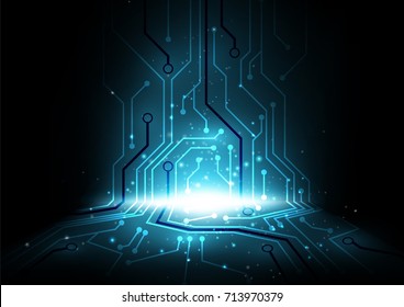 dark blue perspective electrical circuit board background, computer future abstract vector illustration, moving forward technology concept