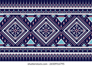 Dark Blue Pink Geometry Native American Indian Style Traditional Navajo Aztec Ethnic Decoration Text tile Abstract 