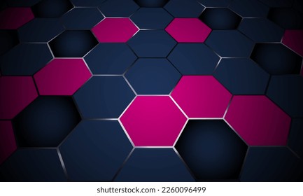 Dark blue and pink hexagonal abstract technology background. Vector illustration