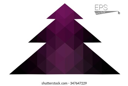 Dark blue, pink low poly style christmas tree vector illustration consisting of triangles.Abstract triangular polygonal origami or crystal design of New Years celebration.Isolated on white background
