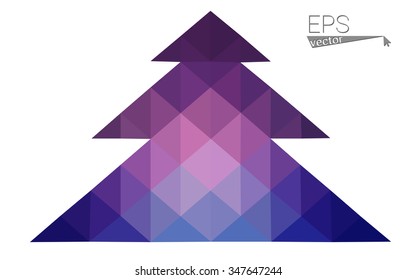 Dark blue, pink low poly style christmas tree vector illustration consisting of triangles.Abstract triangular polygonal origami or crystal design of New Years celebration.Isolated on white background