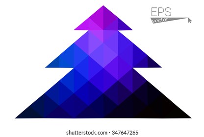 Dark blue, pink low poly style christmas tree vector illustration consisting of triangles.Abstract triangular polygonal origami or crystal design of New Years celebration.Isolated on white background
