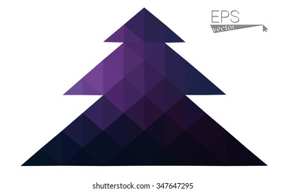 Dark blue, pink low poly style christmas tree vector illustration consisting of triangles.Abstract triangular polygonal origami or crystal design of New Years celebration.Isolated on white background