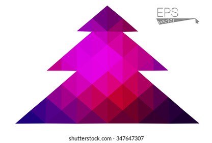 Dark blue, pink low poly style christmas tree vector illustration consisting of triangles.Abstract triangular polygonal origami or crystal design of New Years celebration.Isolated on white background