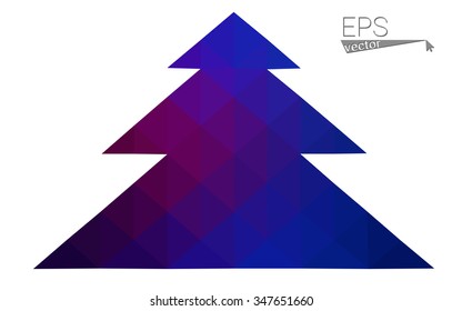 Dark blue, pink low poly style christmas tree vector illustration consisting of triangles.Abstract triangular polygonal origami or crystal design of New Years celebration.Isolated on white background
