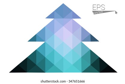Dark blue, pink low poly style christmas tree vector illustration consisting of triangles.Abstract triangular polygonal origami or crystal design of New Years celebration.Isolated on white background