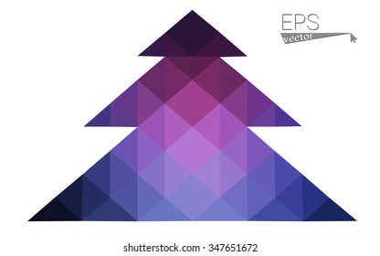 Dark blue, pink low poly style christmas tree vector illustration consisting of triangles.Abstract triangular polygonal origami or crystal design of New Years celebration.Isolated on white background