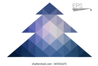 Dark blue, pink low poly style christmas tree vector illustration consisting of triangles.Abstract triangular polygonal origami or crystal design of New Years celebration.Isolated on white background