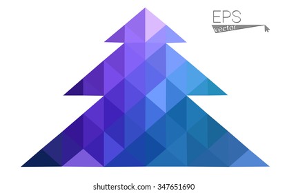 Dark blue, pink low poly style christmas tree vector illustration consisting of triangles.Abstract triangular polygonal origami or crystal design of New Years celebration.Isolated on white background