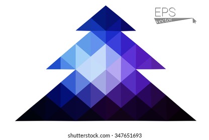 Dark blue, pink low poly style christmas tree vector illustration consisting of triangles.Abstract triangular polygonal origami or crystal design of New Years celebration.Isolated on white background