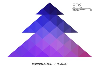 Dark blue, pink low poly style christmas tree vector illustration consisting of triangles.Abstract triangular polygonal origami or crystal design of New Years celebration.Isolated on white background