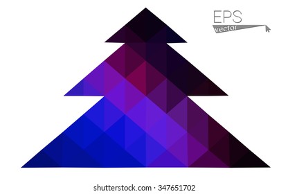 Dark blue, pink low poly style christmas tree vector illustration consisting of triangles.Abstract triangular polygonal origami or crystal design of New Years celebration.Isolated on white background