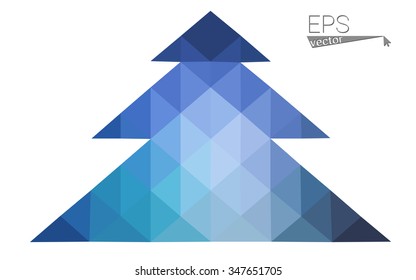 Dark blue, pink low poly style christmas tree vector illustration consisting of triangles.Abstract triangular polygonal origami or crystal design of New Years celebration.Isolated on white background