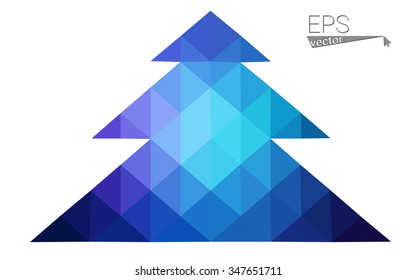 Dark blue, pink low poly style christmas tree vector illustration consisting of triangles.Abstract triangular polygonal origami or crystal design of New Years celebration.Isolated on white background