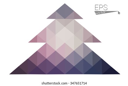 Dark blue, pink low poly style christmas tree vector illustration consisting of triangles.Abstract triangular polygonal origami or crystal design of New Years celebration.Isolated on white background