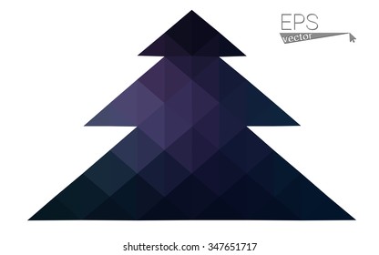 Dark blue, pink low poly style christmas tree vector illustration consisting of triangles.Abstract triangular polygonal origami or crystal design of New Years celebration.Isolated on white background