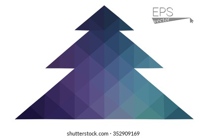 Dark blue, pink low poly style christmas tree vector illustration consisting of triangles.Abstract triangular polygonal origami or crystal design of New Years celebration.Isolated on white background