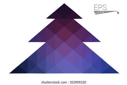 Dark blue, pink low poly style christmas tree vector illustration consisting of triangles.Abstract triangular polygonal origami or crystal design of New Years celebration.Isolated on white background